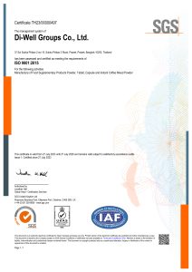 หนังสือรับรองมาตรฐาน ISO9001 จาก บริษัท SGS (Thailand) Co., Ltd